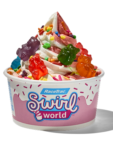 Small Swirl World cup with gummy bears, nerds, and sprinkles